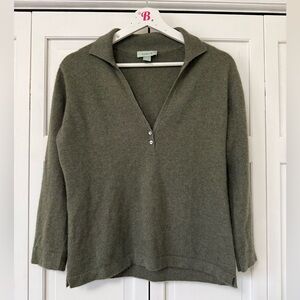 Geneva Women Large Olive Green V-Neck 100% Cashmere Blouse 3/4 Sleeve Old Money
